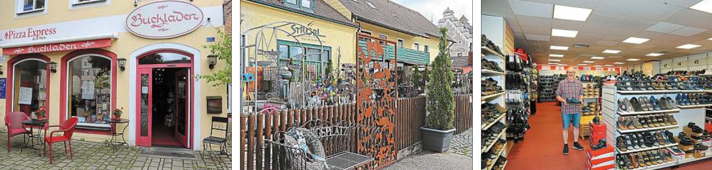 Stadtbummel durch Beilngries: Vom idyllisch gelegenen Buchladen neben dem Kirchenvorplatz über Dekoartikel für Garten und Heim bis hin zu stilvoller Kleidung oder sportlichen Schuhen werden Kunden in der Altmühlstadt überall kompetent und freundlich bedient. Kurze Wege zwischen den Geschäften und stadtnahe Parkplätze versprechen ein Einkaufsvergnügen für Gäste aus nah und fern. Fotos: Regine Adam Stadtbummel durch Beilngries: Vom idyllisch gelegenen Buchladen neben dem Kirchenvorplatz über Dekoartikel für Garten und Heim bis hin zu stilvoller Kleidung oder sportlichen Schuhen werden Kunden in der Altmühlstadt überall kompetent und freundlich bedient. Kurze Wege zwischen den Geschäften und stadtnahe Parkplätze versprechen ein Einkaufsvergnügen für Gäste aus nah und fern. Fotos: Regine Adam