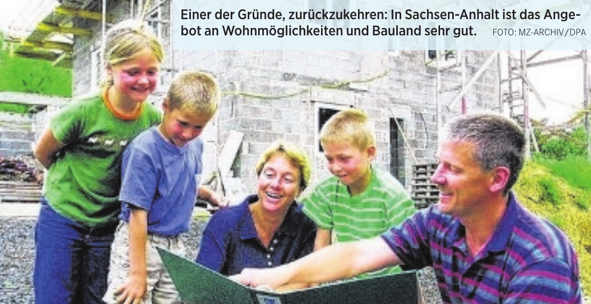Einer der Gründe, zurückzukehren: In Sachsen-Anhalt ist das Angebot an Wohnmöglichkeiten und Bauland sehr gut. FOTO: MZ-ARCHIV/DPA Einer der Gründe, zurückzukehren: In Sachsen-Anhalt ist das Angebot an Wohnmöglichkeiten und Bauland sehr gut. FOTO: MZ-ARCHIV/DPA