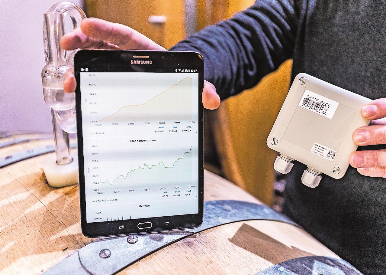 Praktische Anwendung von LoRaWan: Sensoren messen den CO2-Gehalt in einem Gärkeller. Die Daten werden per Funk übermittelt und ermöglichen eine Fernüberwachung. Im Weinbau wird das Netz tatsächlich schon eingesetzt. FOTO: PFALZWERKE/FREI Praktische Anwendung von LoRaWan: Sensoren messen den CO2-Gehalt in einem Gärkeller. Die Daten werden per Funk übermittelt und ermöglichen eine Fernüberwachung. Im Weinbau wird das Netz tatsächlich schon eingesetzt. FOTO: PFALZWERKE/FREI