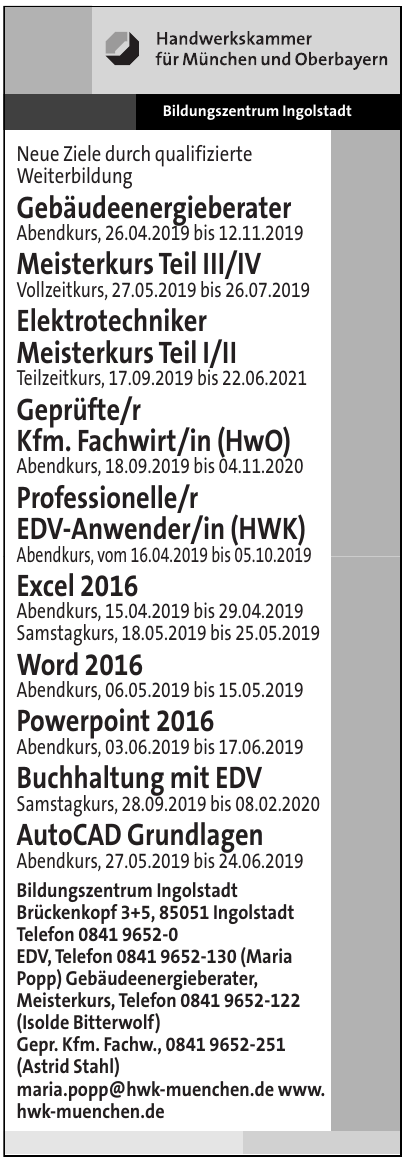 HWK für München und Oberbayern - Bildungszentrum Ingolstadt HWK für München und Oberbayern - Bildungszentrum Ingolstadt