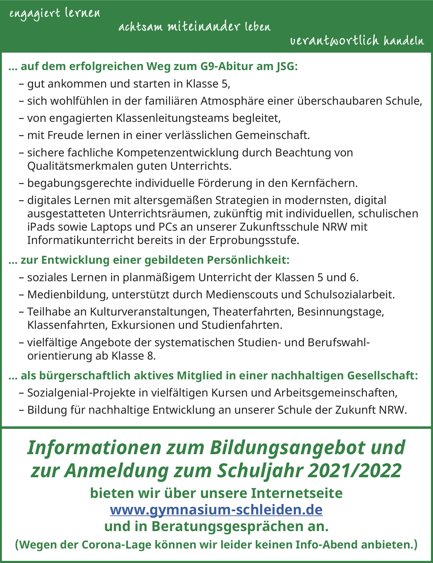 Städtisches Johannes-Sturmius-Gymnasium Schleiden Städtisches Johannes-Sturmius-Gymnasium Schleiden