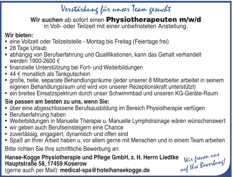 Hanse-Kogge Physiotherapie und Pflege GmbH Hanse-Kogge Physiotherapie und Pflege GmbH