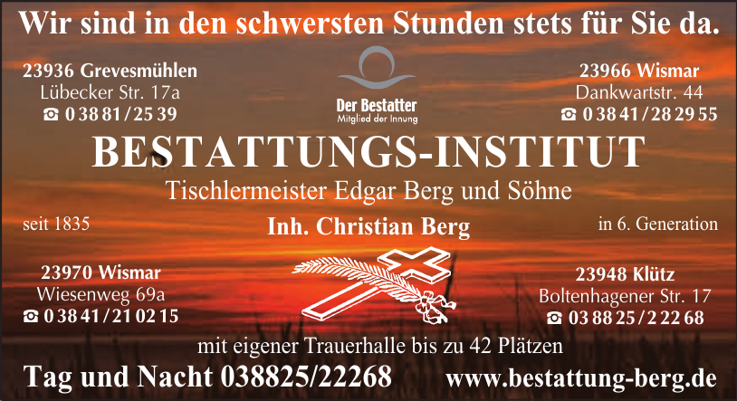 Bestattungs-Institut - Tischlermeister Edgar Berg und Söhne Bestattungs-Institut - Tischlermeister Edgar Berg und Söhne