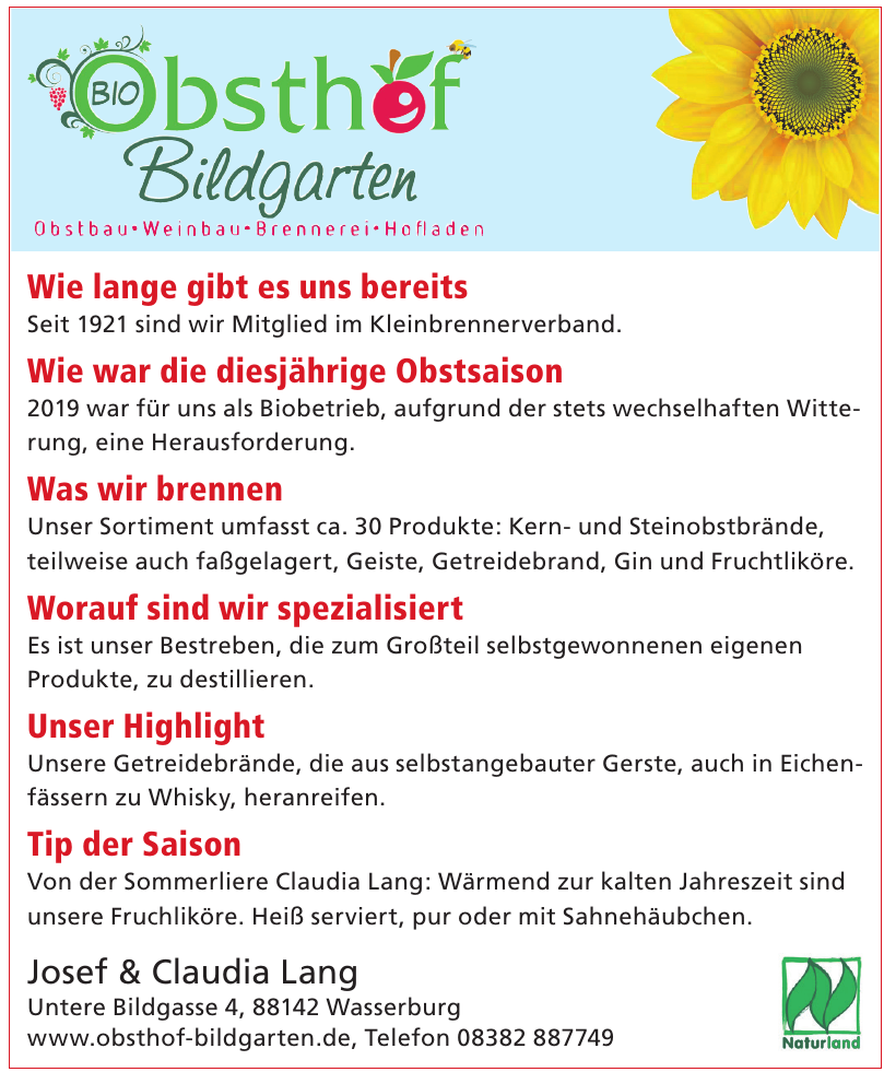 Obsthof Bildgarten Josef Lang Obsthof Bildgarten Josef Lang