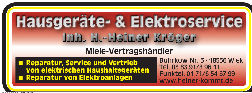 Hausgeräte- & Elektroservice H.-Heiner Kröger Hausgeräte- & Elektroservice H.-Heiner Kröger