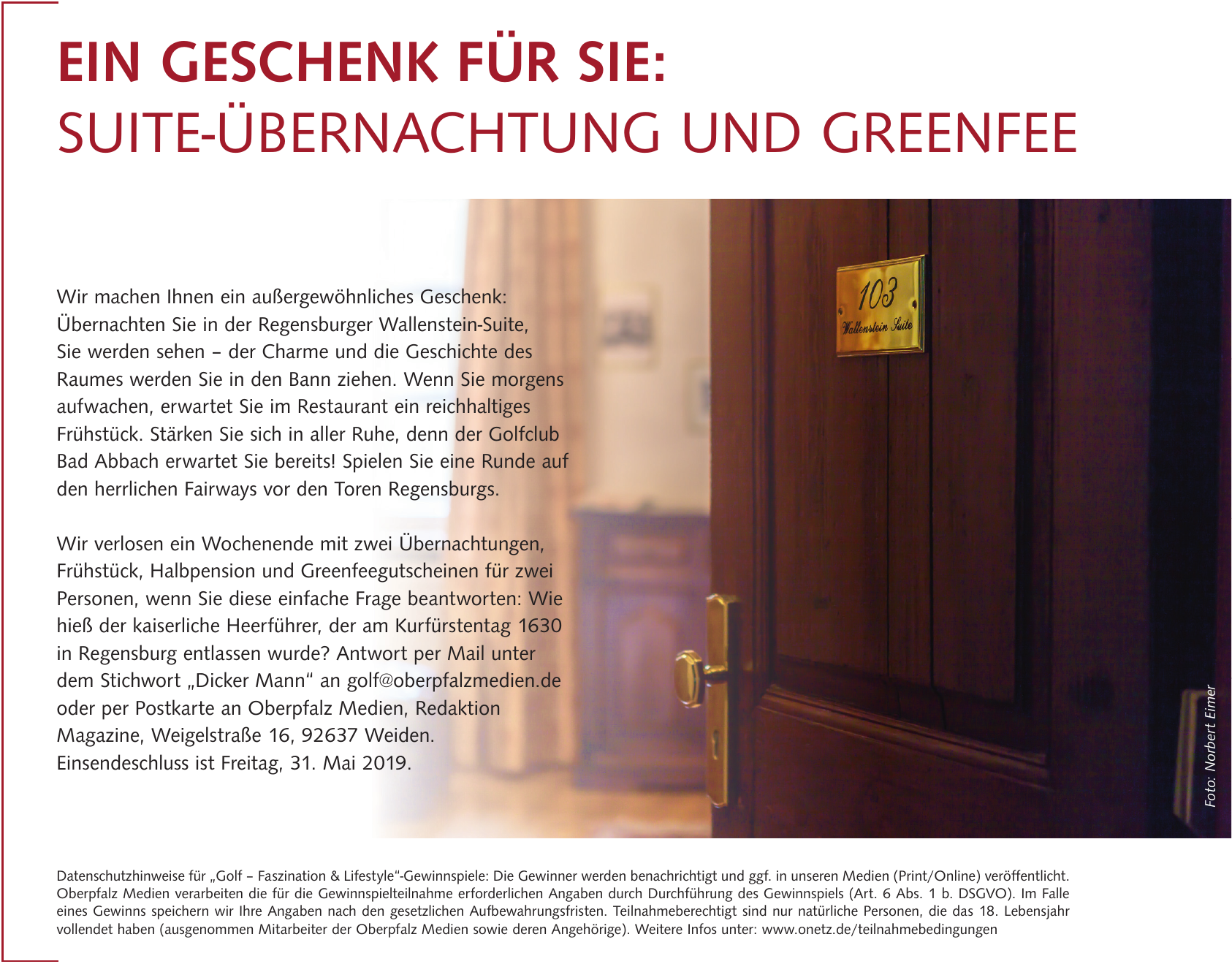 Suite-Übernachtung und Greenfee Suite-Übernachtung und Greenfee