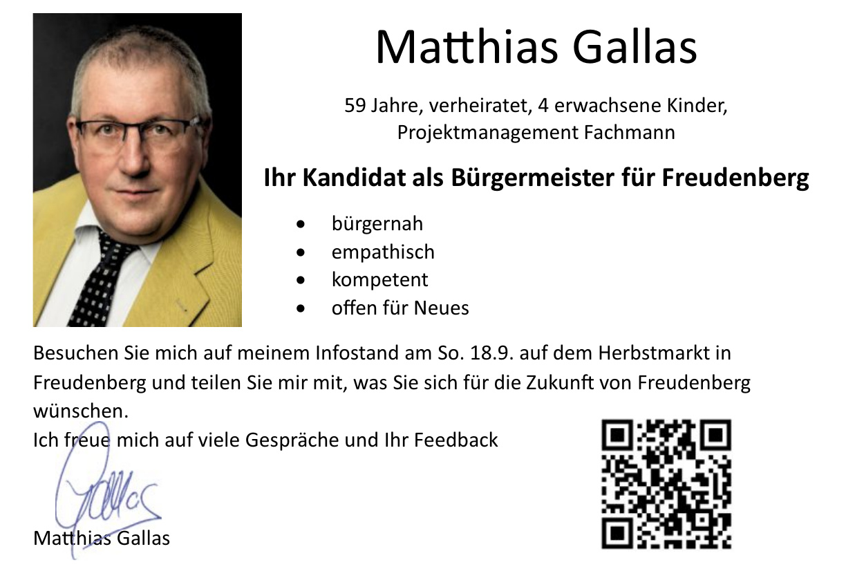 Matthias Gallas - Kandidat als Bürgermeister für Freudenberg