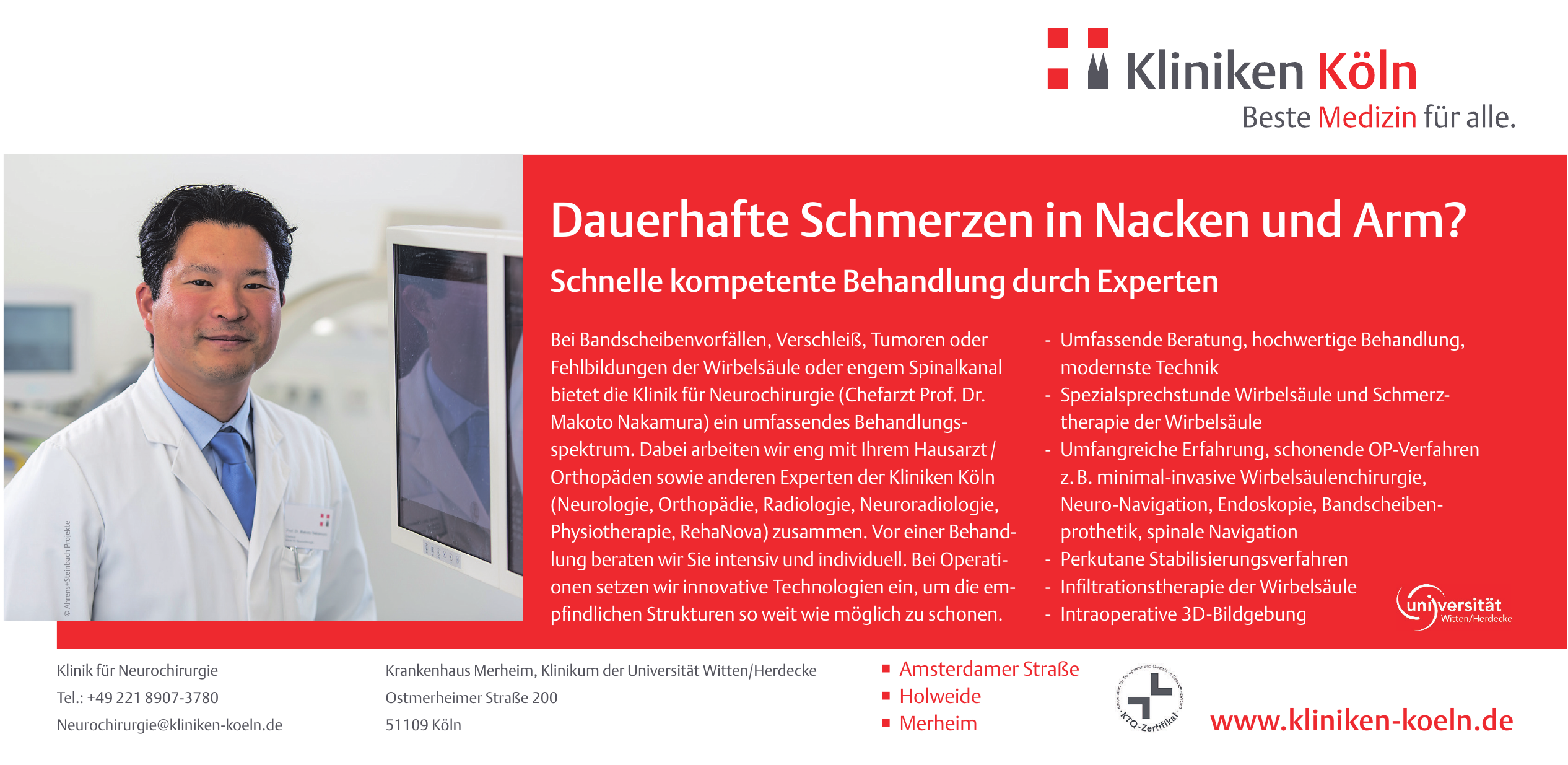 Klinik für Neurochirurgie - Krankenhaus Merheim, Klinik um der Universität Witten/Herdecke Klinik für Neurochirurgie - Krankenhaus Merheim, Klinik um der Universität Witten/Herdecke