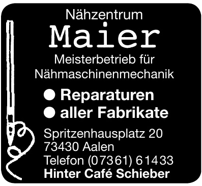 Nähzentrum Maier Meisterbetrieb für Nähmaschinenmechanik Nähzentrum Maier Meisterbetrieb für Nähmaschinenmechanik