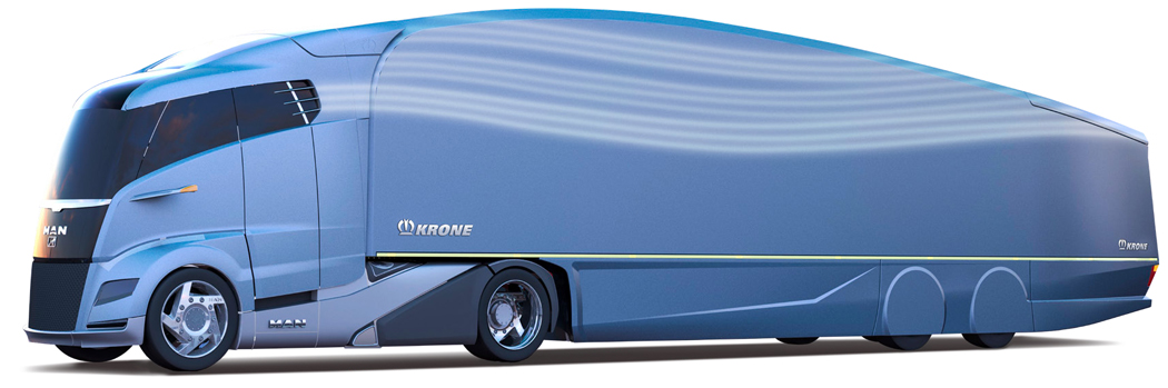Bereits 2012 präsentierten Krone und MAN ein aerodynamisch voll optimiertes Gespann – mit einem CO2-Einsparpotenzial von 25 Prozent.