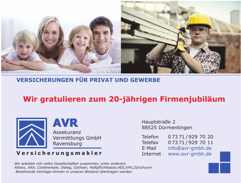 AVR Assekuranz Vermittlungs GmbH Ravensburg AVR Assekuranz Vermittlungs GmbH Ravensburg
