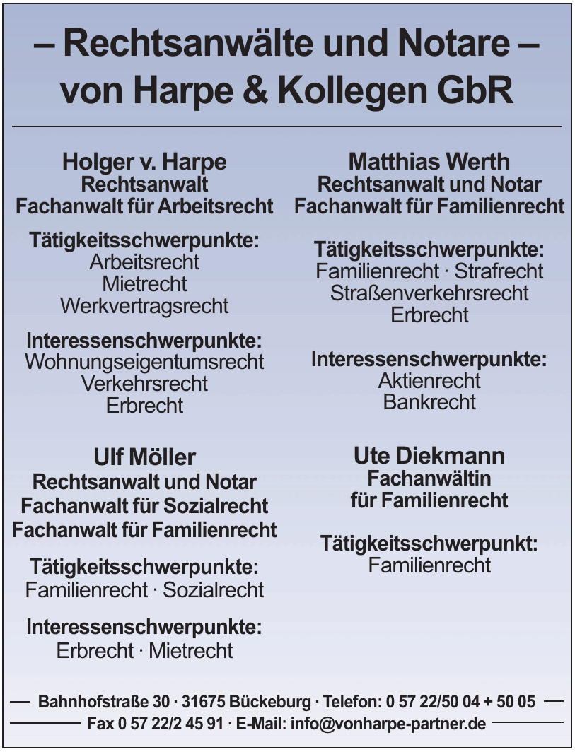 Rechtsanwälte und Notare – von Harpe & Kollegen GbR Rechtsanwälte und Notare – von Harpe & Kollegen GbR
