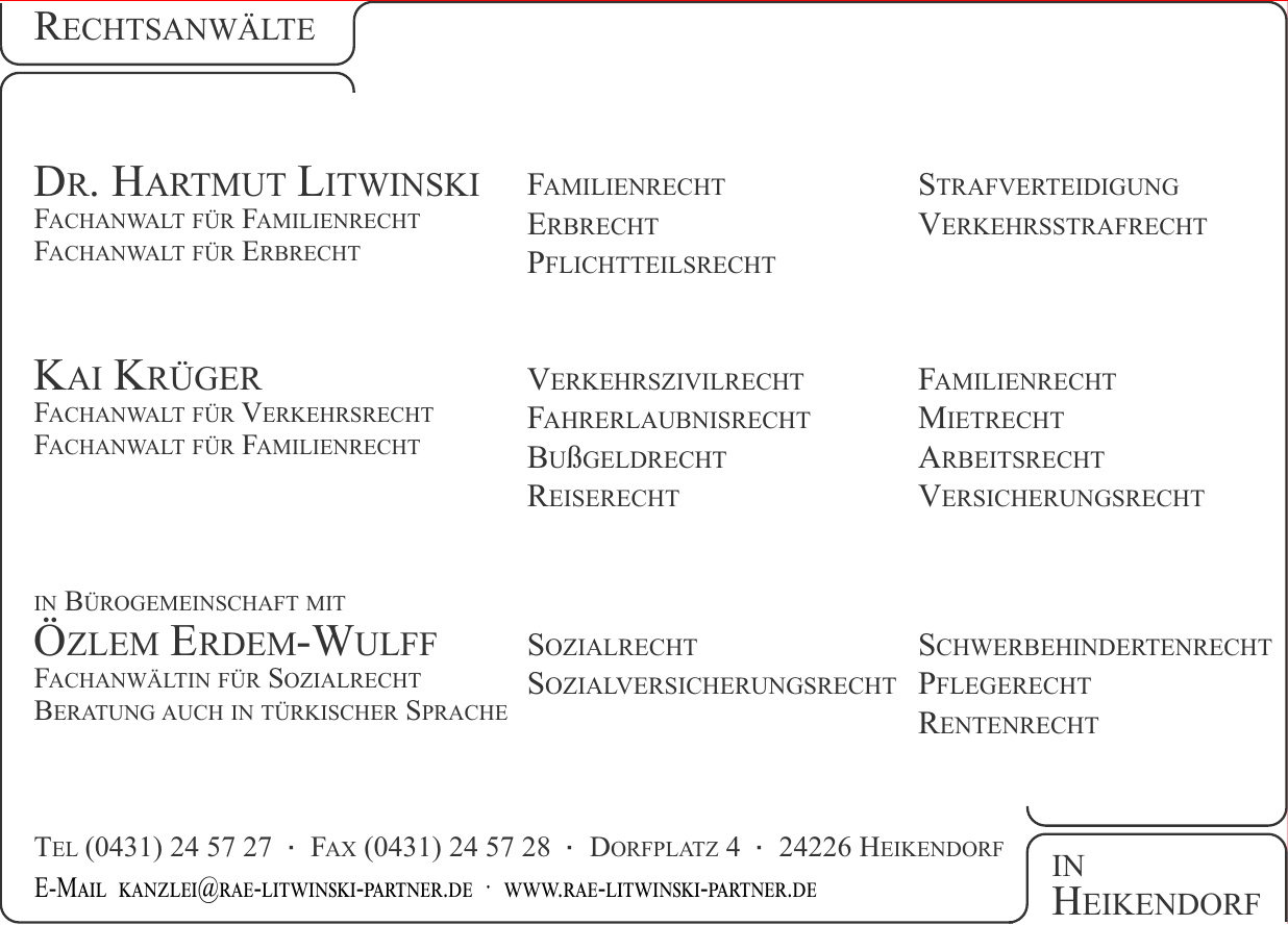 Rechtsanwälte Dr. Hartmut Litwinski, Kai Krüger, Özlem Erdem-Wulff