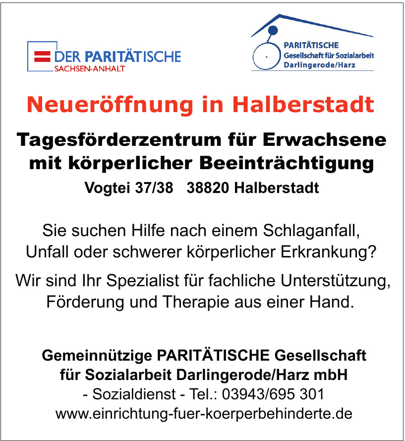 Gemeinnützige Paritätische Gesellschaft für Sozialarbeit Darlingerode/Harz mbH Gemeinnützige Paritätische Gesellschaft für Sozialarbeit Darlingerode/Harz mbH