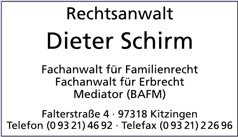 Rechtsanwalt Dieter Schirm Rechtsanwalt Dieter Schirm