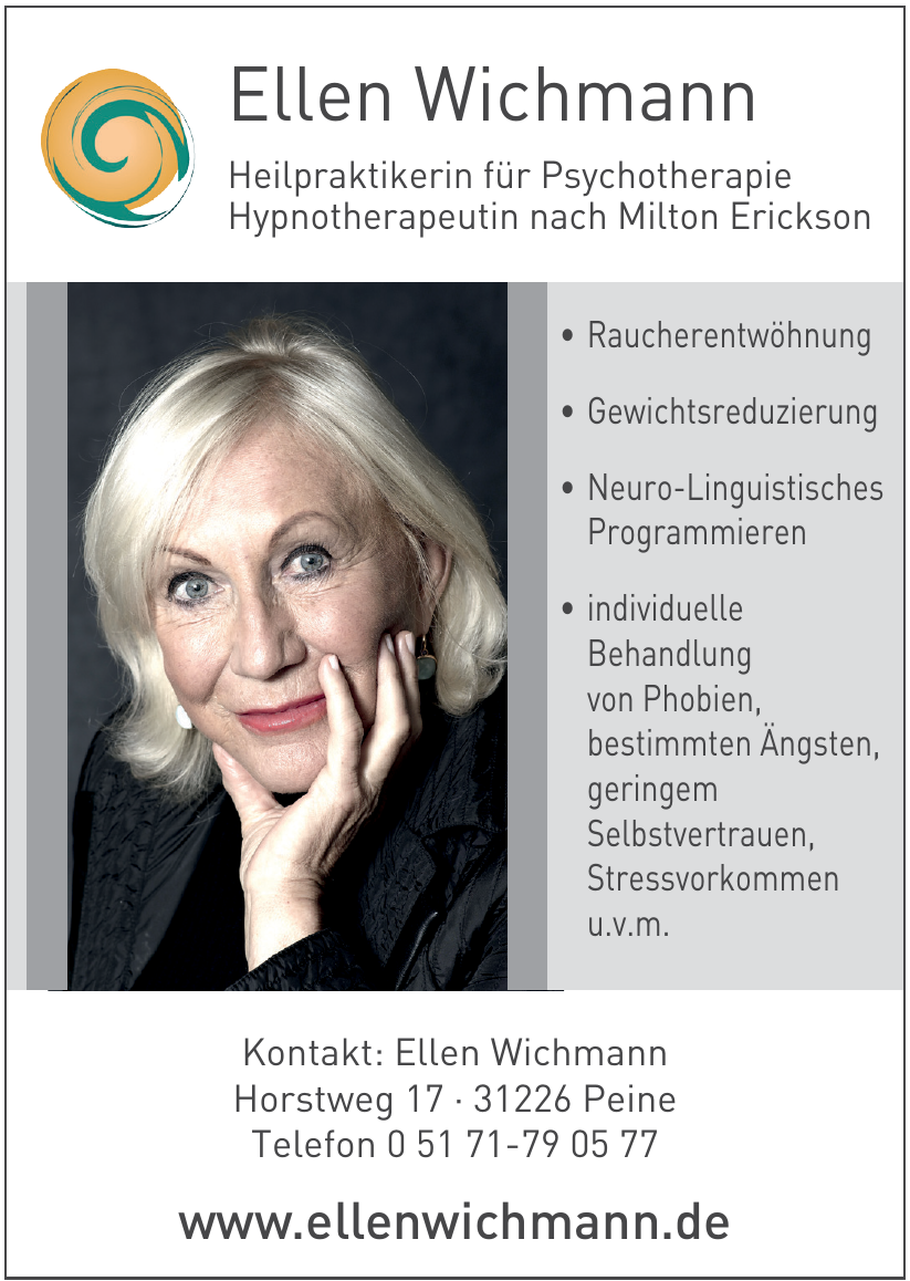 Ellen Wichmann Heilpraktikerin für Psychotherapie Ellen Wichmann Heilpraktikerin für Psychotherapie