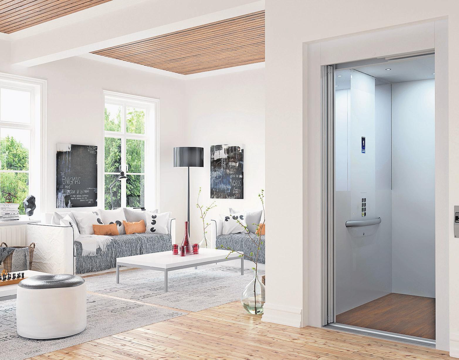 Erster Halt: Wohnzimmer. Kleine Aufzüge lassen sich in eigentlich fast allen Wohngebäuden einbauen. Foto: Cibes Lift AB/DVTP/dpa-mag Erster Halt: Wohnzimmer. Kleine Aufzüge lassen sich in eigentlich fast allen Wohngebäuden einbauen. Foto: Cibes Lift AB/DVTP/dpa-mag