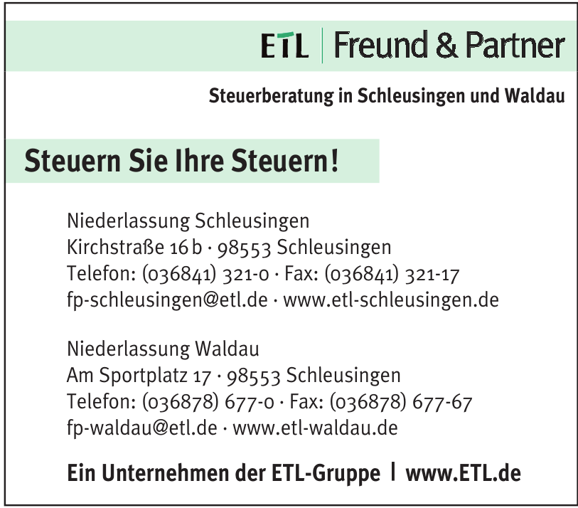 ETL | Freund & Partner - Niederlassung Schleusingen ETL | Freund & Partner - Niederlassung Schleusingen