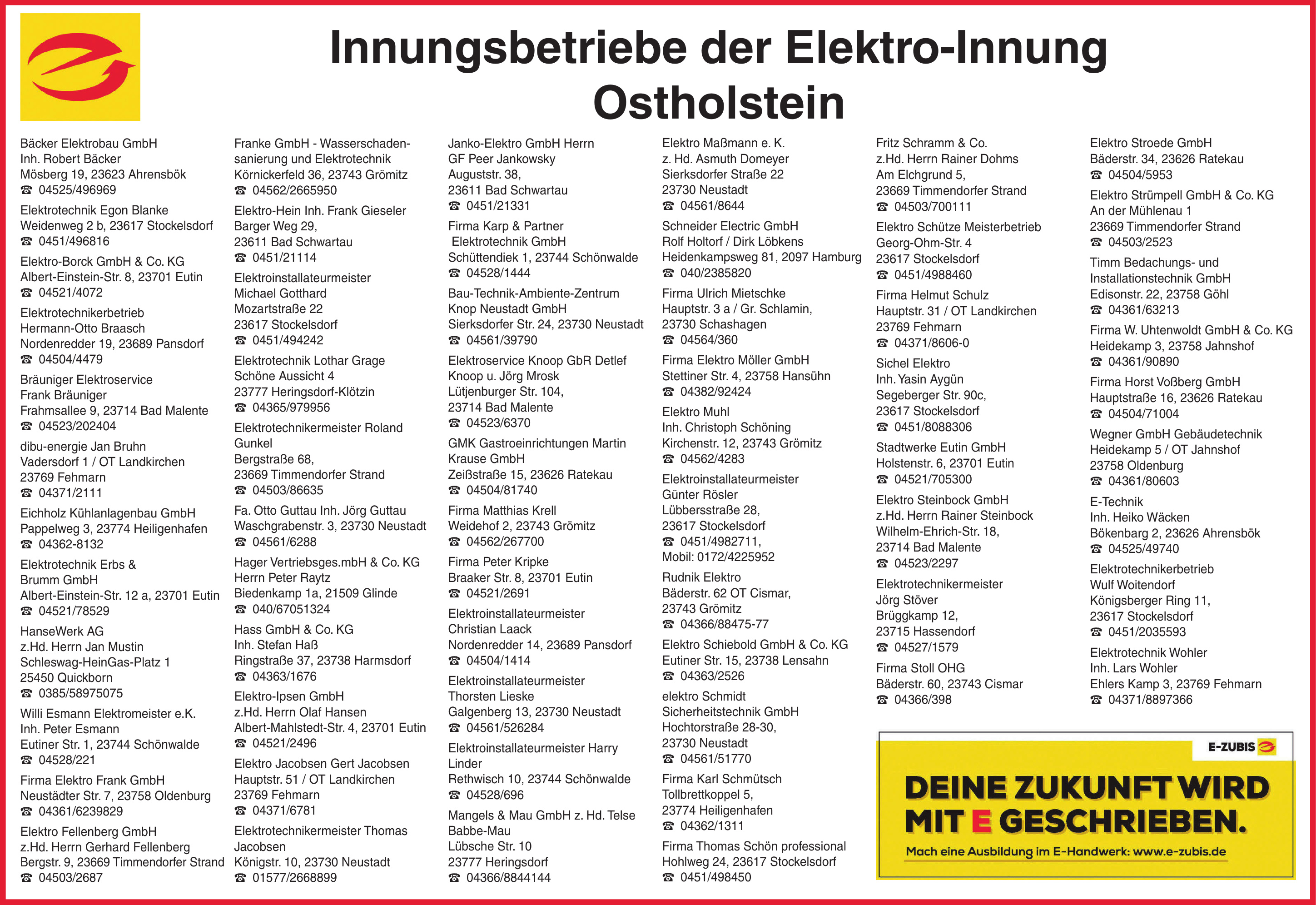 Innungsbetriebe der Elektro-Innung Ostholstein Innungsbetriebe der Elektro-Innung Ostholstein