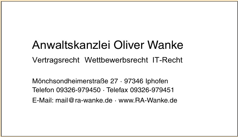 Anwaltskanzlei Oliver Wanke Anwaltskanzlei Oliver Wanke