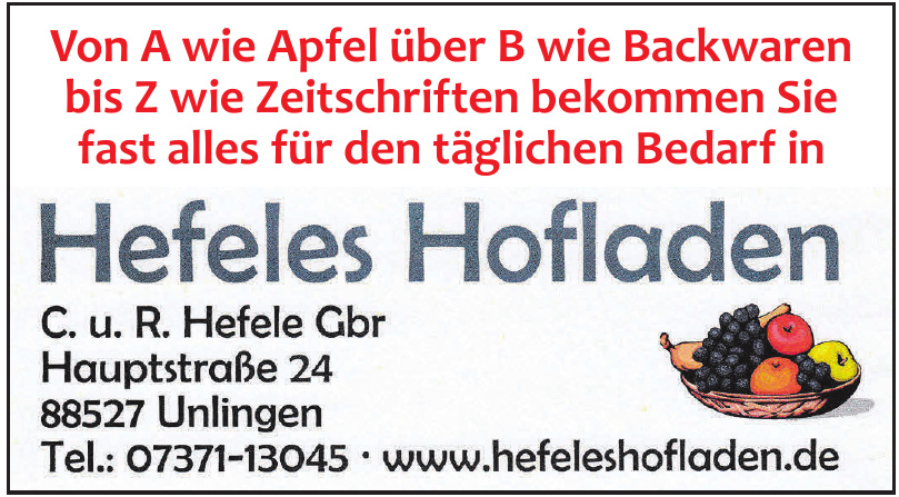 Hefeles Hofladen C. u. R. Hefele Gbr Hefeles Hofladen C. u. R. Hefele Gbr
