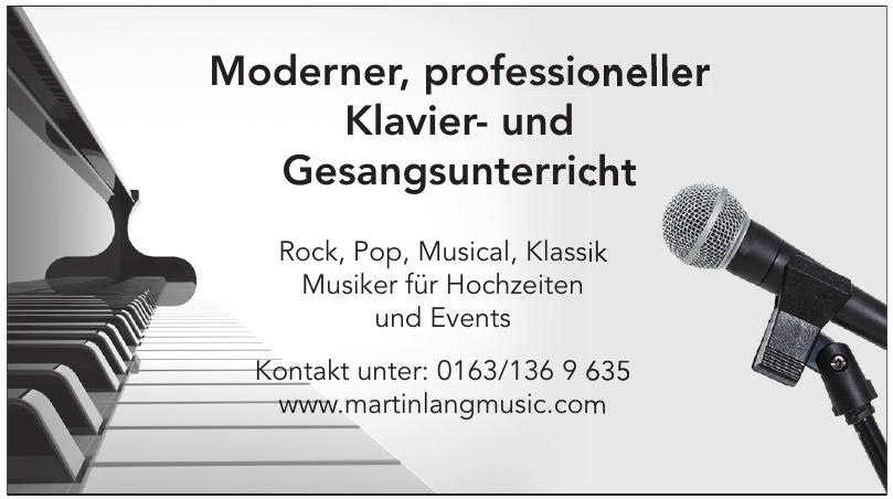 Moderner, professioneller Klavier- und Gesangsunterricht Moderner, professioneller Klavier- und Gesangsunterricht