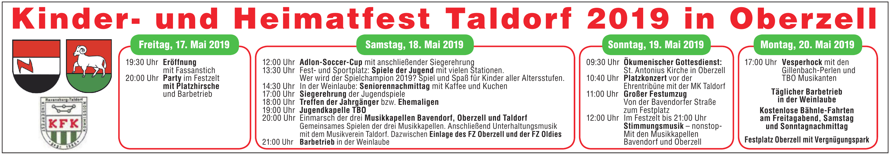 Kinder - und Heimatfest Taldorf 2019 in Oberzell Kinder - und Heimatfest Taldorf 2019 in Oberzell