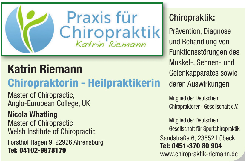 Katrin Riemann Chiropraktorin - Heilpraktikerin Katrin Riemann Chiropraktorin - Heilpraktikerin