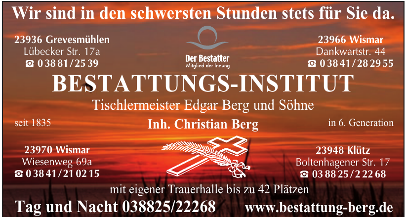 Bestattungs-Institut - Tischlermeister Edgar Berg und Söhne Bestattungs-Institut - Tischlermeister Edgar Berg und Söhne