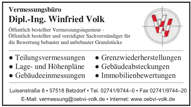 Vermessungsbüro Dipl.-Ing. Winfried Volk Vermessungsbüro Dipl.-Ing. Winfried Volk