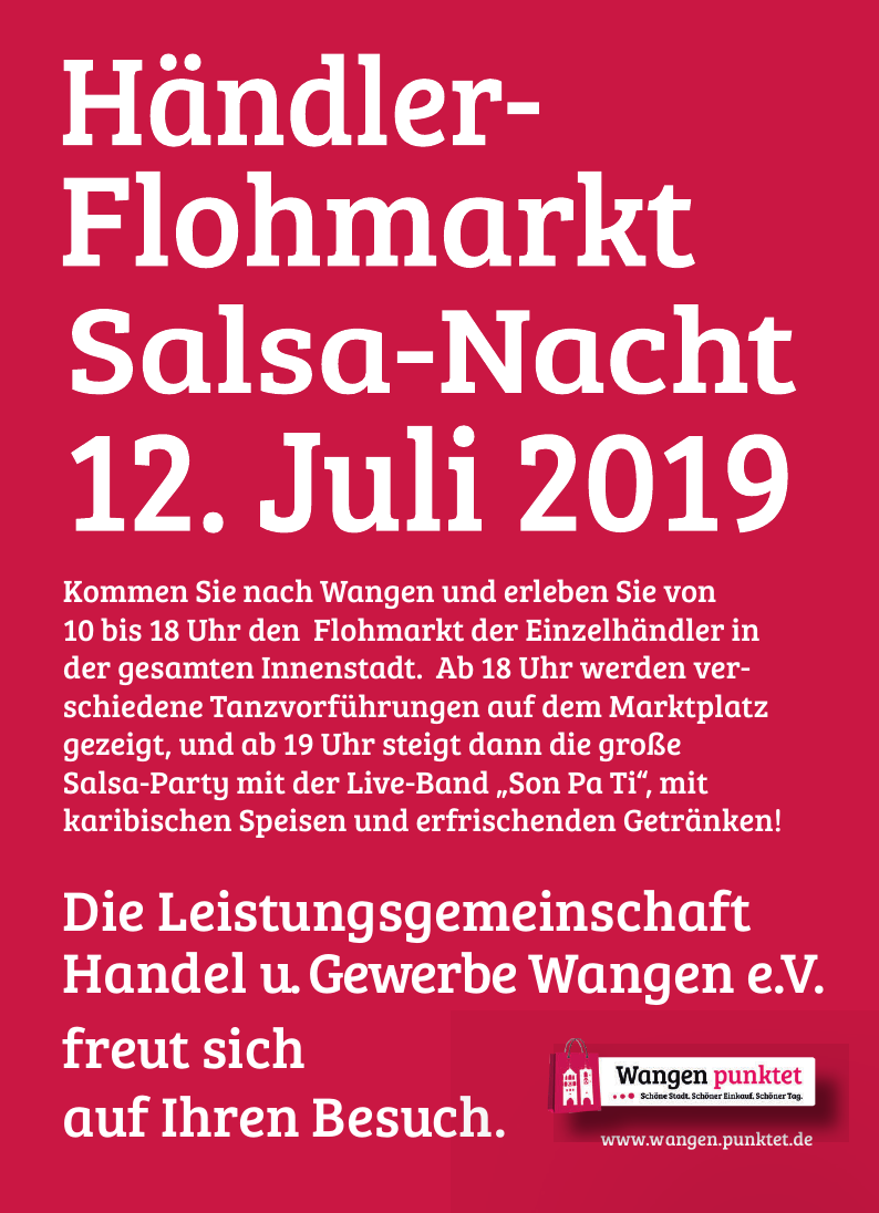 Händler-Flohmarkt und Salsa-Nacht Händler-Flohmarkt und Salsa-Nacht