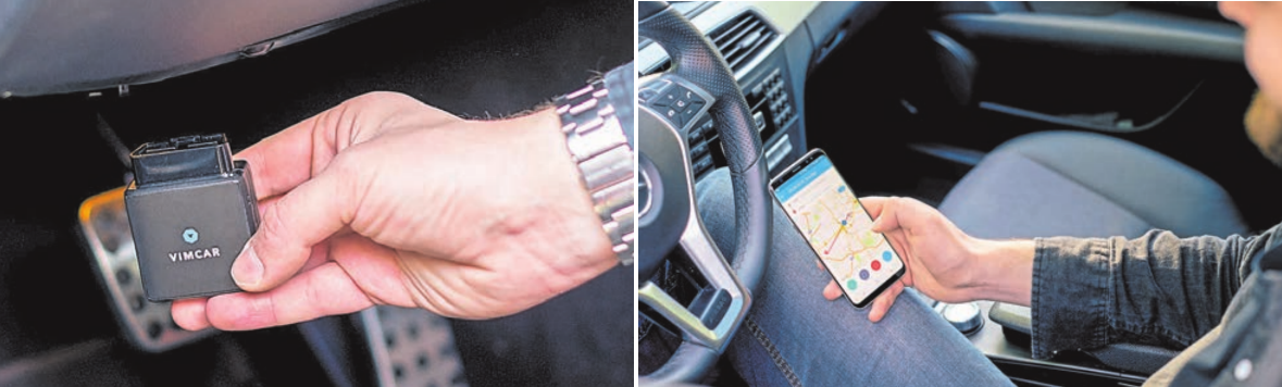 Für das elektronische Fahrtenbuch mit Vimcar muss der Stecker lediglich in die OBD-Schnittstelle des Pkw gesteckt werden. Nach der Anmeldung via Handy läuft alles automatisch. Fotos: © Vimcar Für das elektronische Fahrtenbuch mit Vimcar muss der Stecker lediglich in die OBD-Schnittstelle des Pkw gesteckt werden. Nach der Anmeldung via Handy läuft alles automatisch. Fotos: © Vimcar