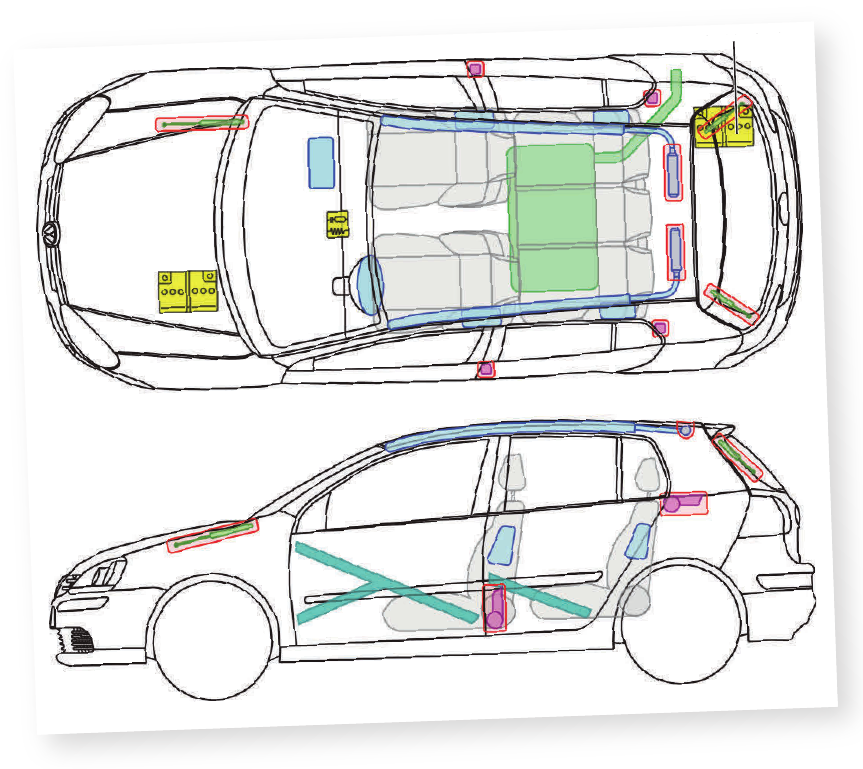 Rettungsdatenblätter: Eine Rettungskarte zeigt die Technik eines Fahrzeugs. Rettungsdatenblätter: Eine Rettungskarte zeigt die Technik eines Fahrzeugs.