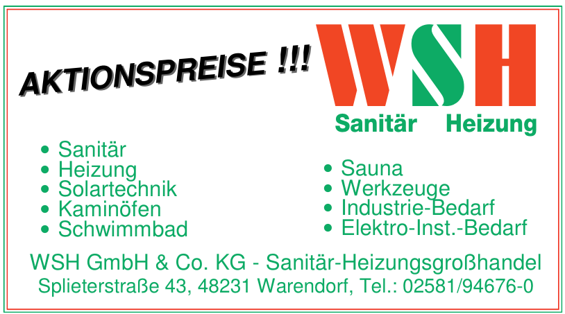 WSH GmbH & Co. KG - Sanitär-Heizungsgroßhandel WSH GmbH & Co. KG - Sanitär-Heizungsgroßhandel