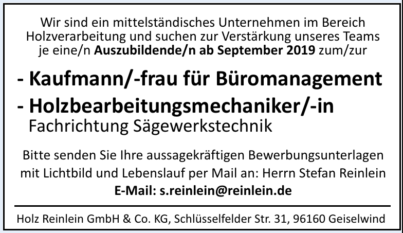 Holz Reinlein GmbH & Co. KG Holz Reinlein GmbH & Co. KG