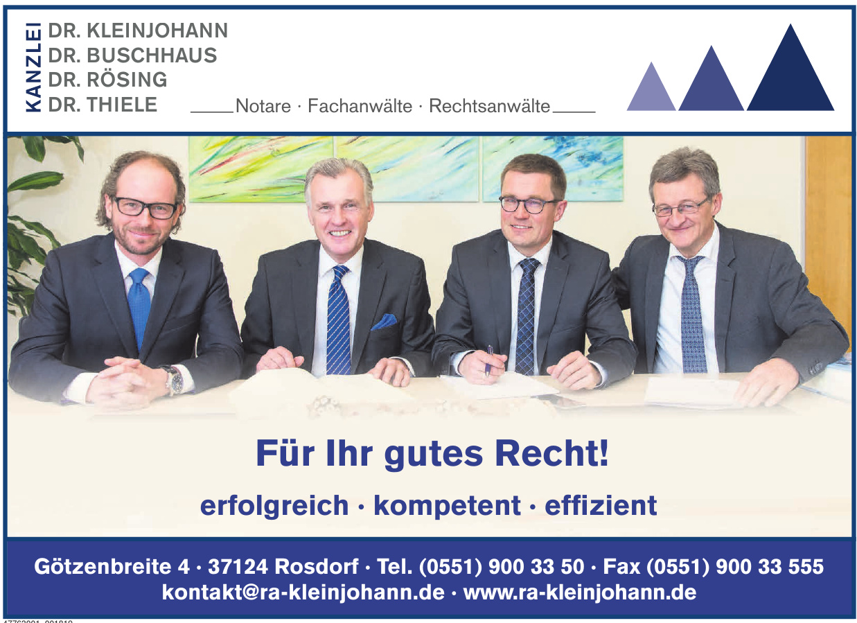Kanzlei Dr. Stephan Kleinjohann, Dr. Dietmar Buschhaus, Dr. Jörg Rösing, Dr. Markus Thiele Kanzlei Dr. Stephan Kleinjohann, Dr. Dietmar Buschhaus, Dr. Jörg Rösing, Dr. Markus Thiele