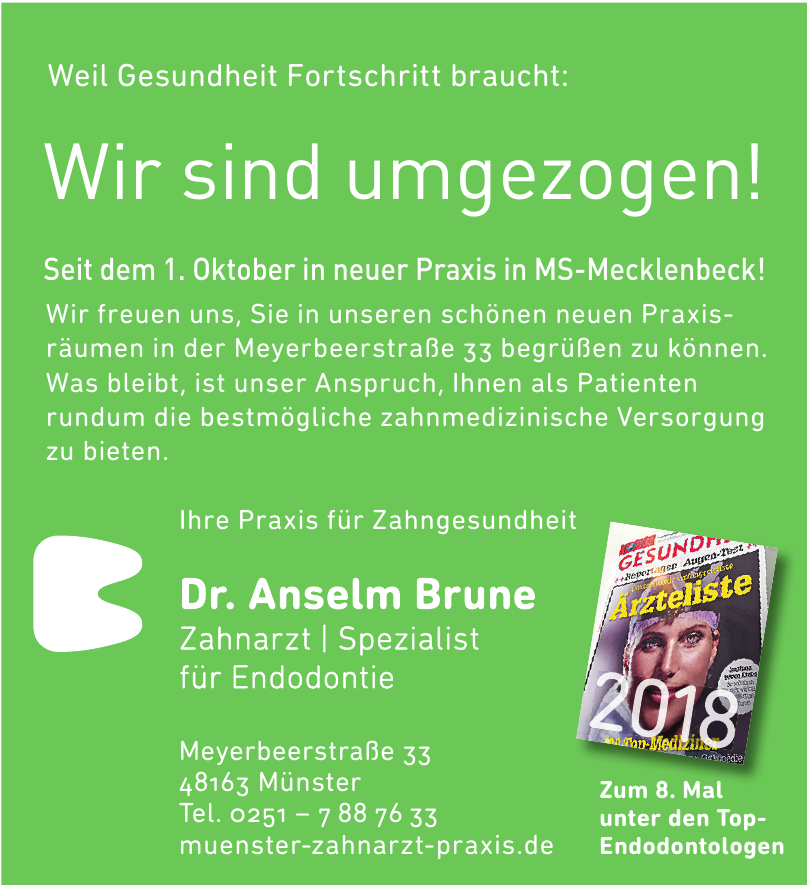 Dr. Anselm Brune Zahnarzt/Spezialist für Endodontie Dr. Anselm Brune Zahnarzt/Spezialist für Endodontie