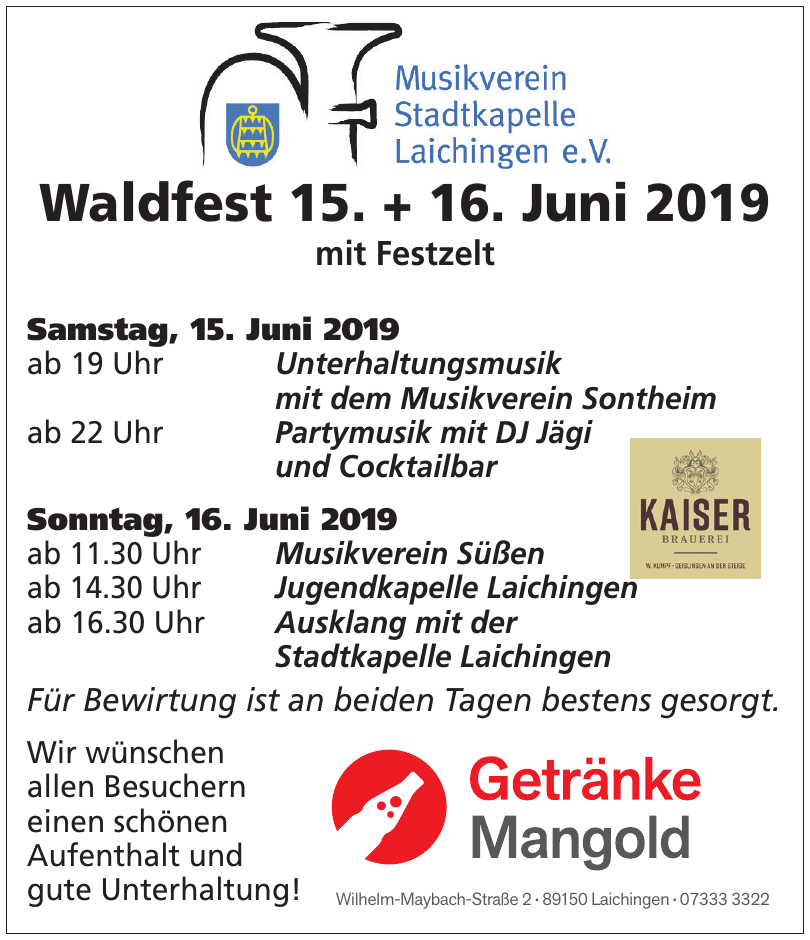 Waldfest 15. + 16. Juni 2019 Waldfest 15. + 16. Juni 2019