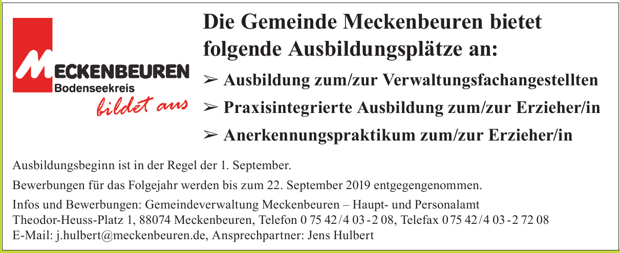 Gemeindeverwaltung Meckenbeuren – Haupt- und Personalamt Gemeindeverwaltung Meckenbeuren – Haupt- und Personalamt