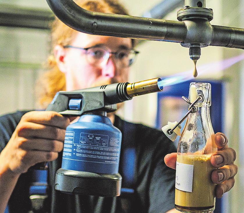 Qualitätskontrolle: Brauer Clemens Roth-Kleyer nimmt in der Brauerei eine sterile Probe, um die mikrobiologische Belastung des entstehenden Bierszu testen. FOTO: NICOLAS ARMER/DPA Qualitätskontrolle: Brauer Clemens Roth-Kleyer nimmt in der Brauerei eine sterile Probe, um die mikrobiologische Belastung des entstehenden Bierszu testen. FOTO: NICOLAS ARMER/DPA