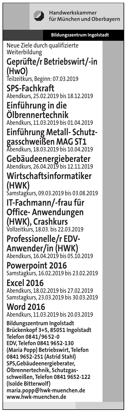 HWK für München und Oberbayern - Bildungszentrum Ingolstadt HWK für München und Oberbayern - Bildungszentrum Ingolstadt
