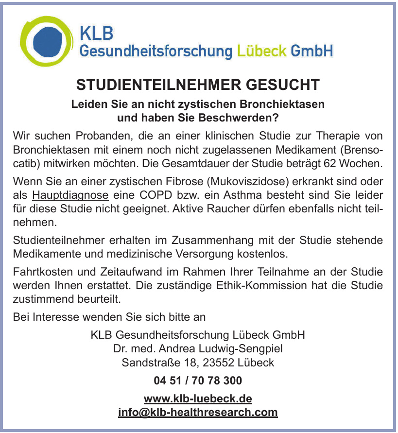 KLB Gesundheitsforschung Lübeck GmbH Dr. - Dr. med. Andrea Ludwig-Sengpiel KLB Gesundheitsforschung Lübeck GmbH Dr. - Dr. med. Andrea Ludwig-Sengpiel